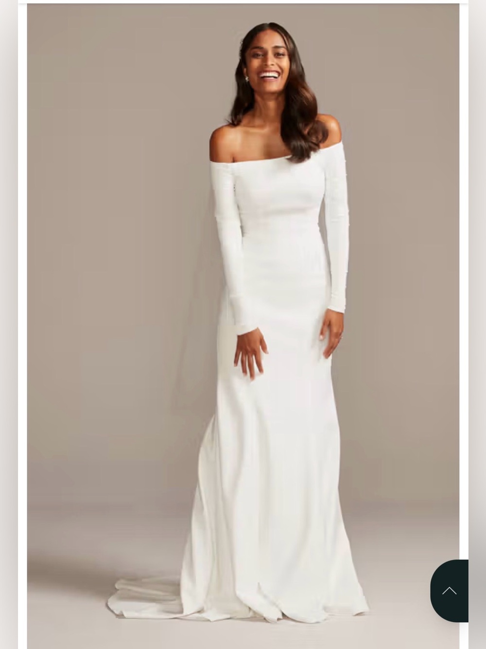 NWT DAVID'S BRIDAL COLLECTION

Off-the-Shoulder Button Back Crepe Wedding Dres